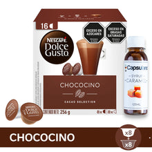 Cargar imagen en el visor de la galería, Chococcino - CAJA x 16 cápsulas Dolce Gusto + Syrup Caramelo