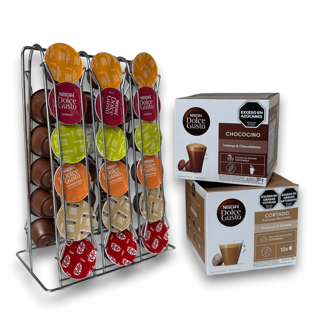 Porta Cápsulas Dolce Gusto x30 + 2 Cajas x10 cápsulas a elección