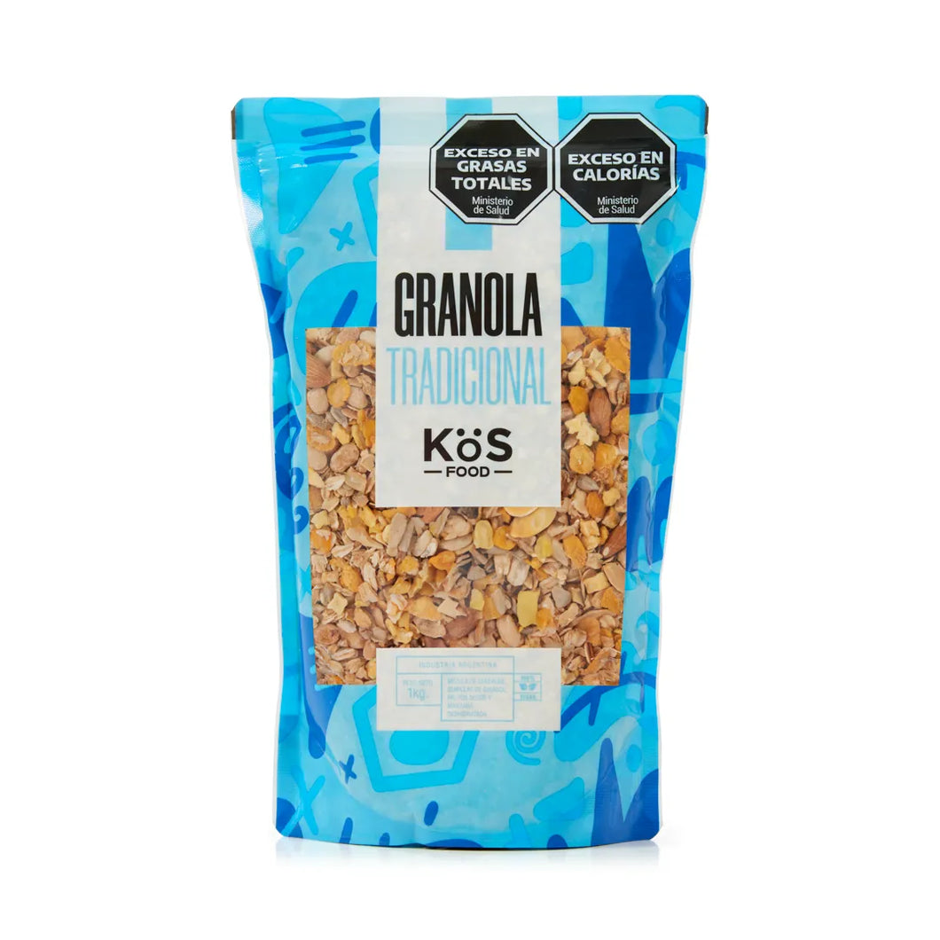 Granola Kos Tradicional 1kg Avena Girasol Mani Almendras Manzana