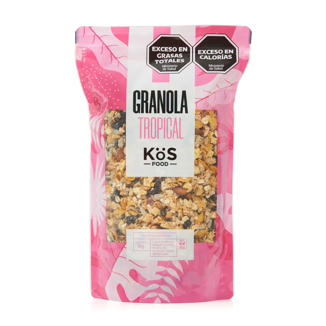 Granola Kos Tropical 1kg Avena Pasas Almendras Banana Papaya