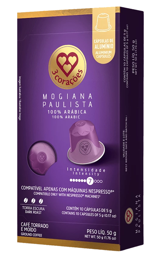 Caja x10 Capsulas Cafe 3 Corazones Brasil Mogiana Nespresso