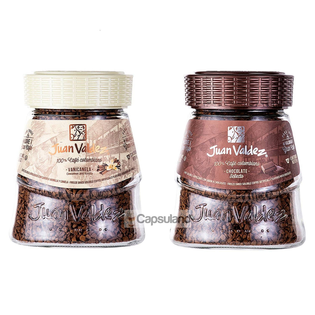 2 x 95g Cafe Juan Valdez Vanicanela y Chocolate Soluble Liofilizado 63 tazas c/u-Capsulandia-1