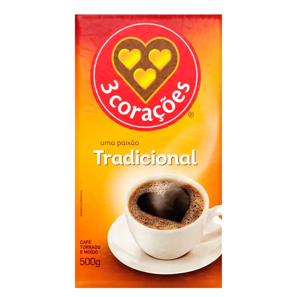 Cafe molido 3 Corazones Tradicional 500g Tostado Sin Azucar - Brasil