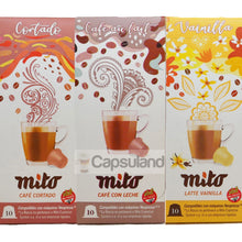 Cargar imagen en el visor de la galería, PACK Degustacion 30 Capsulas Mito Nespresso - Cortado, Aulait y Latte Vainilla-Capsulandia-1
