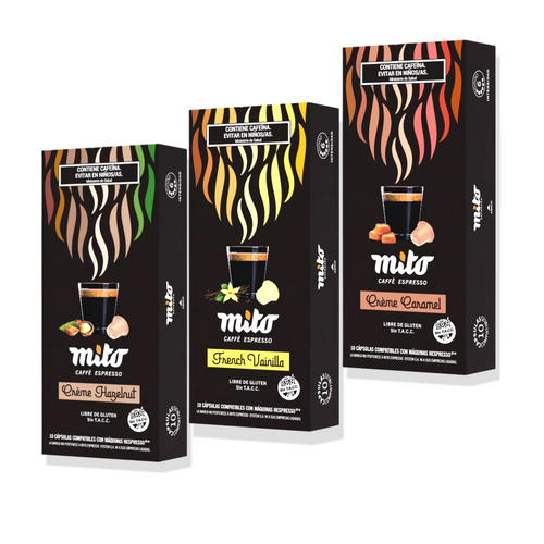 PACK Degustacion 30 Capsulas Mito Nespresso Saborizadas - Vainilla, Caramel, Avellanas-Capsulandia